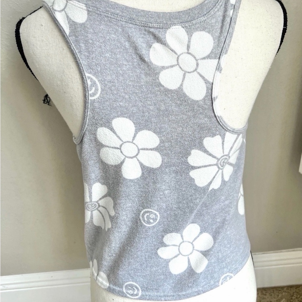 Womens Crop Tank Top Size M Gilly Hicks Gray Floral Print Cropped Lounge Soft - Picture 2 of 7